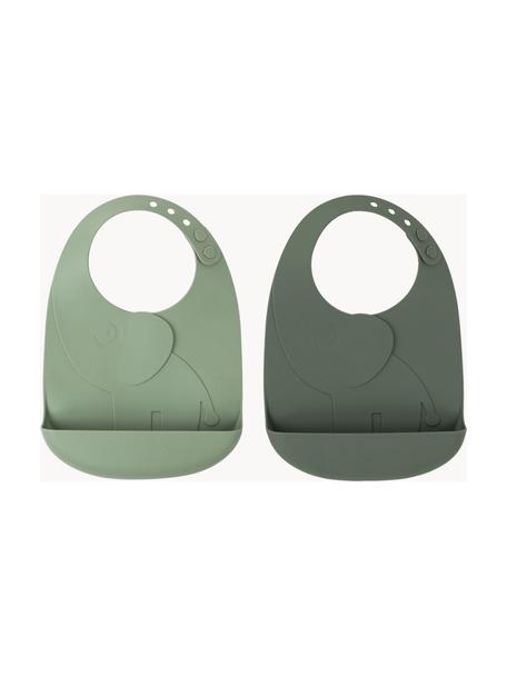 Set de baberos de silicona Peekaboo, 2 uds., 100% silicona, Tonos verdes, An 19 x Al 27 cm