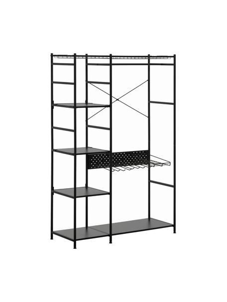 Open metalen kledingkast Storn, Frame: gelakt metaal, Plank: spaanplaat, Zwart, B 120 cm x H 182 cm