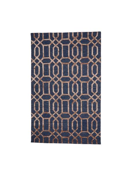 Ręcznie tuftowany dywan z wełny Vegas, Ciemny niebieski, brązowy, S 120 x D 185 cm (Rozmiar S)