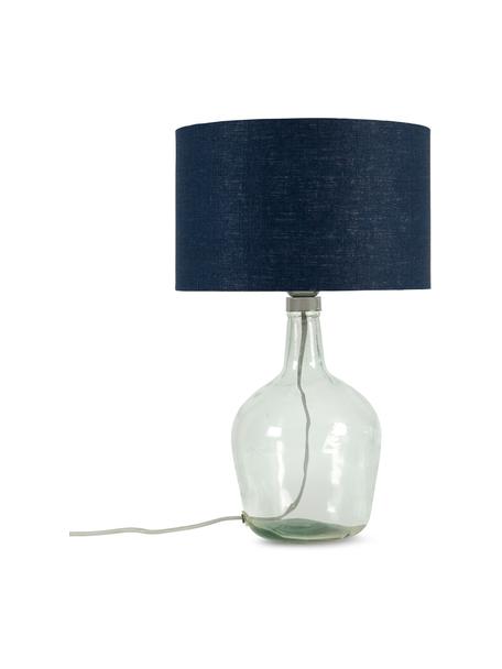 Lampada da tavolo in vetro riciclato Murano, Paralume: lino ecologico, Base della lampada: vetro riciclato, Blu scuro, trasparente, grigio, Ø 32 x Alt. 34 cm