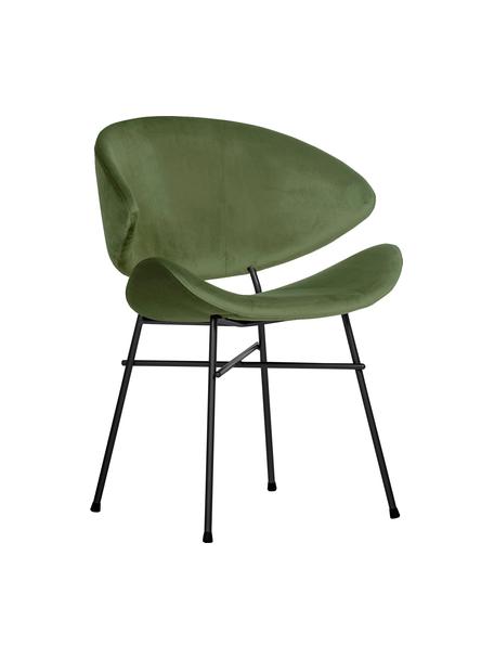 Krzesło tapicerowane z weluru Cheri, Tapicerka: 100% poliester (welur), w, Stelaż: stal malowana proszkowo, Zielony aksamit, czarny, S 57 x G 55 cm