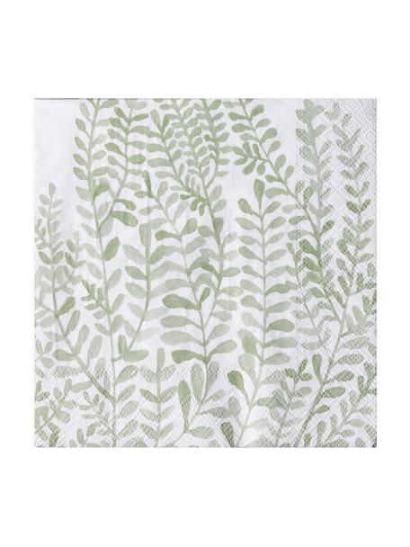 Papierservietten Ranken mit Blättermuster, 20 Stück, Papier, Weiß, Grün, B 33 x L 33 cm