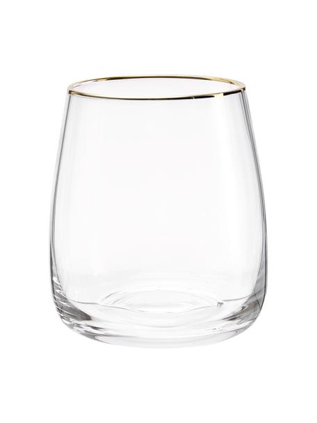 Szklanka ze szkła dmuchanego Ellery, 4 szt., Szkło, Transparentny ze złotą krawędzią, Ø 9 x W 10 cm