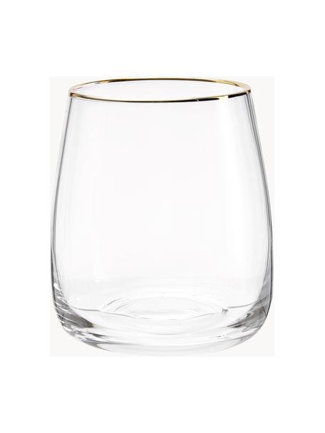 Bicchiere in vetro soffiato con bordo dorato Ellery 4 pz, Vetro, Trasparente con bordo dorato, Ø 9 x Alt. 10 cm