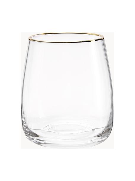 Bicchieri acqua in vetro soffiato Ellery 4 pz, Vetro, Trasparente con bordo dorato, Ø 9 x Alt. 10 cm, 370 ml