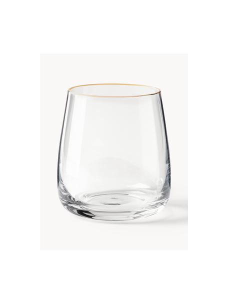 Bicchieri acqua in vetro soffiato Ellery 4 pz, Vetro, Trasparente con bordo dorato, Ø 9 x Alt. 10 cm, 370 ml