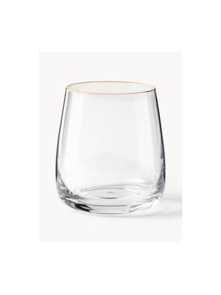 Mondgeblazen waterglazen Ellery met goudkleurige rand, 4 stuks, Glas, Transparant met goudkleurige rand, Ø 9 x H 10 cm, 370 ml