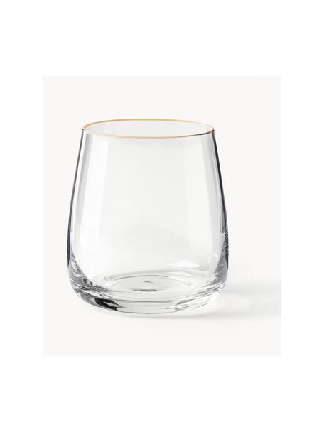 Vasos de vidrio soplado artesanalmente Ellery, 4 uds., Vidrio, Transparente con borde dorado, Ø 9 x Al 10 cm, 370 ml