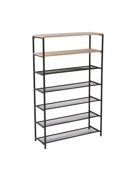 Zapatero de metal Craik, Estantes: tablero de fibras de dens, Estructura: metal con pintura en polv, Negro, madera, An 80 x Al 40 cm