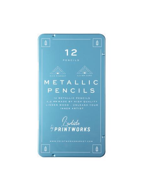 Crayons de couleur Metallic, 12 élém., Bleu, Ø 11 x haut. 19 cm