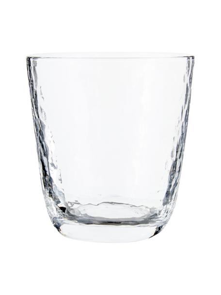 Vasos de vidrio soplado artesanalmente Hammered, 4 uds., Vidrio soplado artesanalmente, Transparente, Ø 9 x Al 10 cm