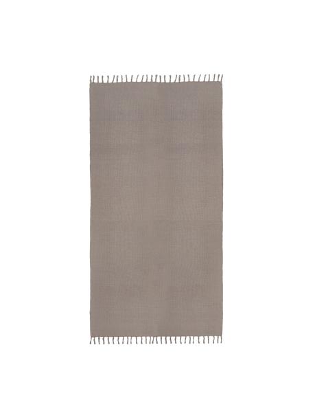 Tapis fin coton gris tissé main Agneta, 100 % coton, Taupe, larg. 70 x long. 140 cm (taille XS)