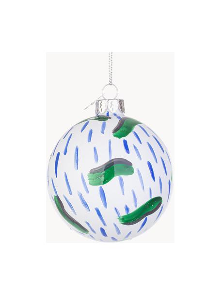 Boules de Noël Drawing, tailles variées, Verre, Blanc, bleu roi, noir, vert, Ø 8 x haut. 8 cm, 12 pièce