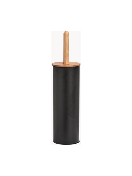 Toiletborstel Tallin, Houder: gecoat metaal, Deksel: bamboe, Zwart, helder hout, Ø 10 x H 38 cm