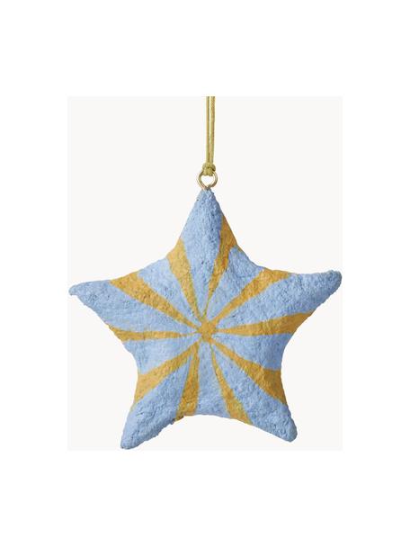 Décoration de sapin de Noël en forme d'étoile Bomuld, 4 pièces, Pâte de coton, Bleu, jaune, Ø 9 x haut. 9 cm