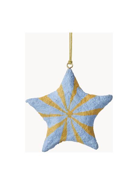 Kerstboomhangers Bomuld in stervorm, 4 stuks, Katoenpulp, Blauw, geel, Ø 9 x H 9 cm