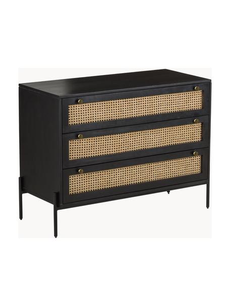 Komoda s vídeňskou pleteninou Vienna, Mangové dřevo, černá, Š 105 cm, V 78 cm