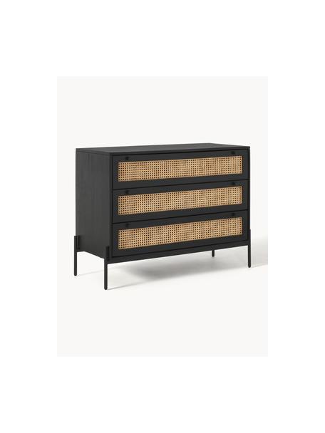 Ladekast Vienna met Weens vlechtwerk, Frame: massief gelakt mangohout, Poten: gepoedercoat metaal, Mangohout, zwart, B 105 cm x H 78 cm