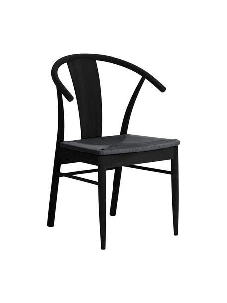 Chaise accoudoirs en bois avec jonc tressé Janik, Noir, larg. 54 x prof. 54 cm