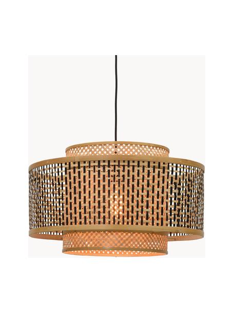 Hanglamp Bhutan van bamboehout, Lampenkap: bamboe, Lichtbruin, zwart, Ø 50 x H 30 cm