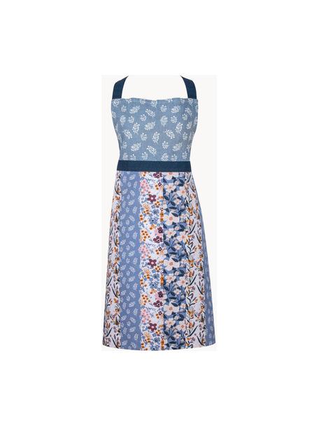 Schort Homespun met bloemmotief en verstelbare nekband, 100% katoen, Blauw, meerkleurig, B 68 x L 75 cm