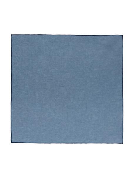 Leinen-Servietten Kennedy in Blau mit Umkettelung, 4 Stück, 100 % gewaschenes Leinen, European Flax zertifiziert, Blau, B 45 x L 45 cm