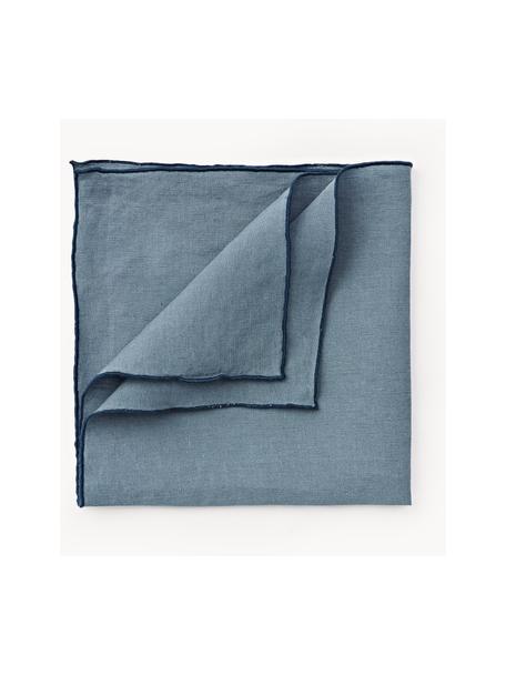 Serviettes de table en lin avec passepoil Kennedy, 4 pièces, 100 % lin lavé, certifié European Flax, Gris-bleu, larg. 45 x long. 45 cm