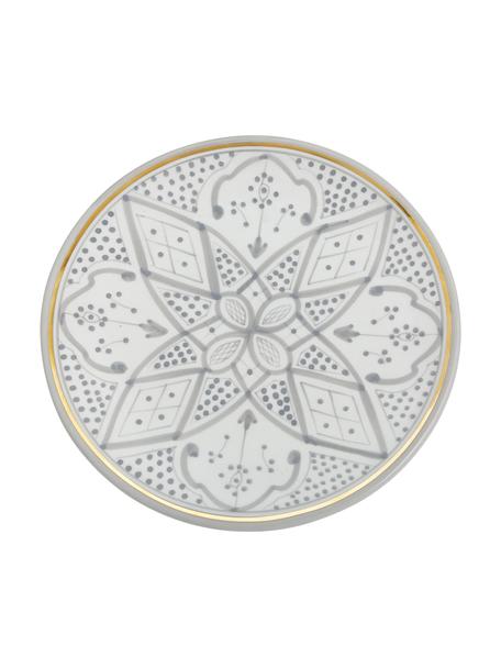 Plato llano artesanal Beldi, estilo marroquí, Cerámica, Gris claro, crema, dorado, Ø 26 x Al 2 cm