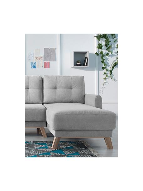 Divano letto angolare 4 posti in velluto grigio chiaro con contenitore Balio, Rivestimento: 100% velluto di poliester, Piedini: Legno, Velluto grigio chiaro, Larg. 234 x Prof. 164 cm