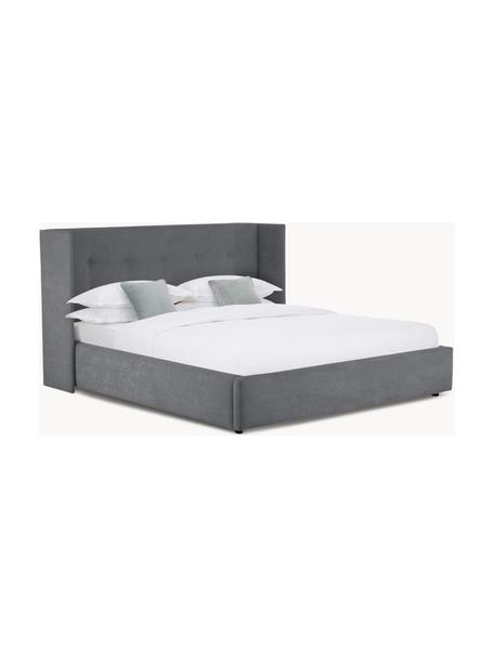 Gestoffeerd bed Star, Bekleding: polyester (gestructureerd, Frame: massief grenenhout en pla, Geweven stof antraciet, B 180 x L 200 cm