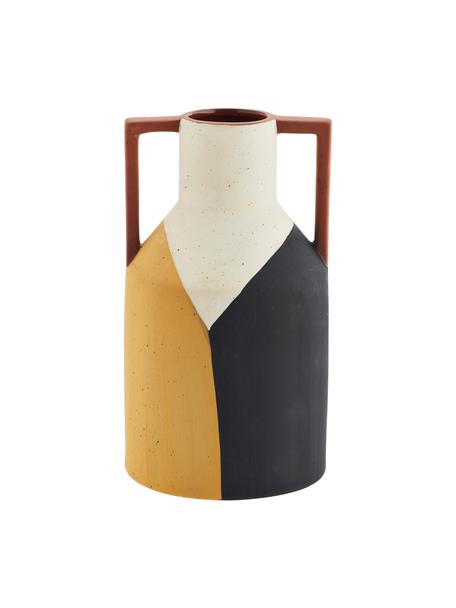 Vase Neni aus Terrakotta mit geometrischer Verzierung, Terrakotta, Weiss, Schwarz, Gelb, Ø 14 x H 25 cm