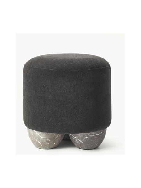 Gestoffeerde poef Lino, Bekleding: 100 % polyester, Frame: MDF, Poten: gefolieerd metaal, Geweven stof antraciet, Ø 46 x H 45 cm