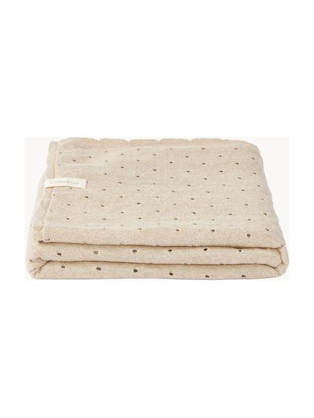 Manta artesanla de algodón Biscuit, 100% algodón, Beige claro, Cama 80 cm (135 x 200 cm)