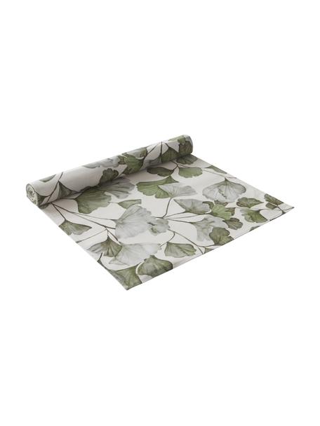 Bavlněný stolní běhoun s motivy listů ginkgo biloba Gigi, 100 % bavlna, Béžová, zelená, Š 40 cm, D 140 cm