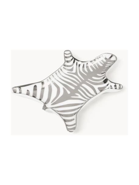 Deko-Tablett Zebra aus Porzellan, Porzellan, Weiß, Silberfarben, B 15 x T 10 cm