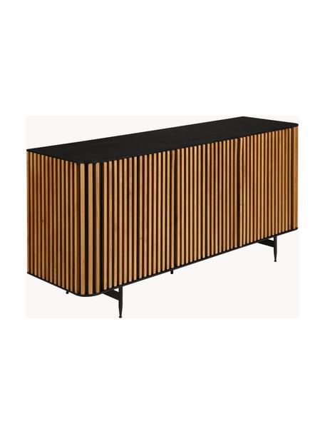 Credenza in legno Linea, Piedini: metallo verniciato, Nero, legno di quercia, Larg. 159 x Alt. 74 cm