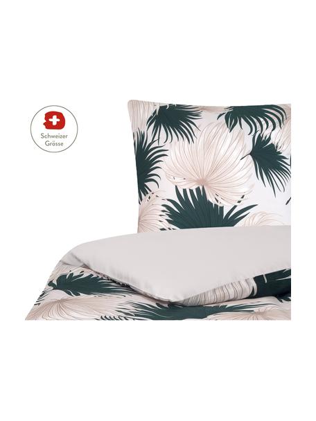 Baumwollsatin-Bettdeckenbezug Aloha mit Palmenblättern, Webart: Satin Fadendichte 210 TC,, Vorderseite: Beige, Grün Rückseite: Beige, 160 x 210 cm