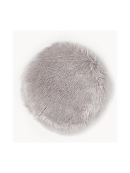 Galette de chaise ronde fausse fourrure lisse Mathilde, Gris clair, Ø 37 cm
