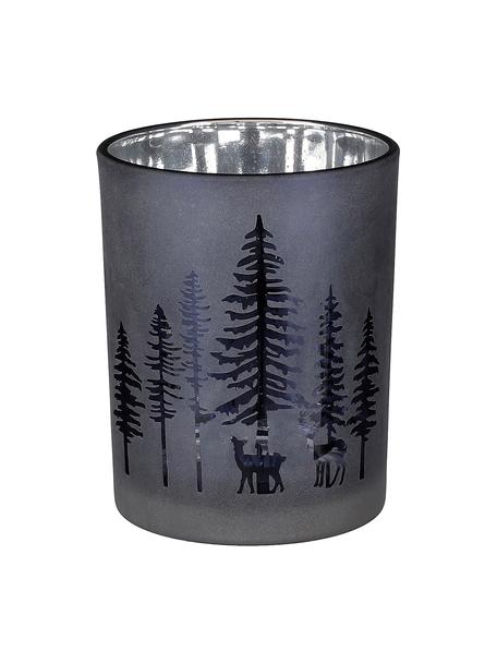 Waxinelichthouder Forest, Glas, Donkerblauw, zilverkleurig, Ø 10 x H 13 cm