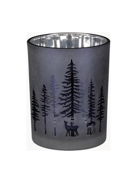 Svícen na čajovou svíčku Forest, Sklo, Tmavě modrá, stříbrná, Ø 10 cm, V 13 cm