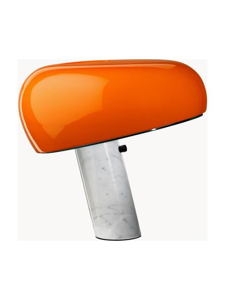 Lampada da tavolo in marmo luce regolabile Snoopy, Paralume: metallo rivestito, Struttura: marmo, Arancio, bianco, marmo, Ø 47 x Alt. 47 cm