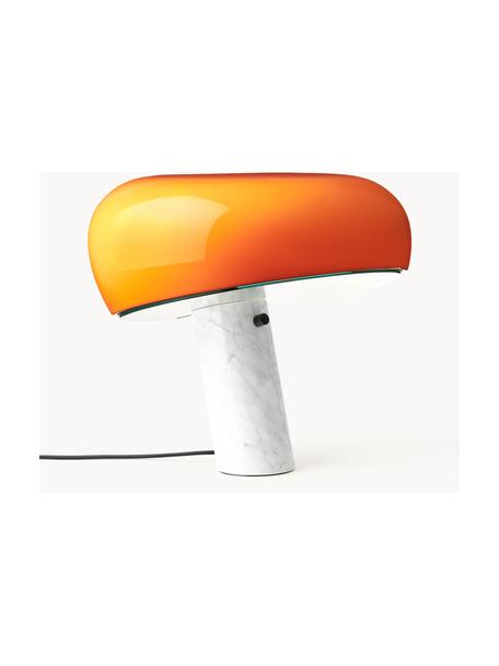 Dimmbare Tischlampe Snoopy aus Marmor, Lampenschirm: Metall, beschichtet, Orange, Weiß marmoriert, Ø 47 x H 47 cm