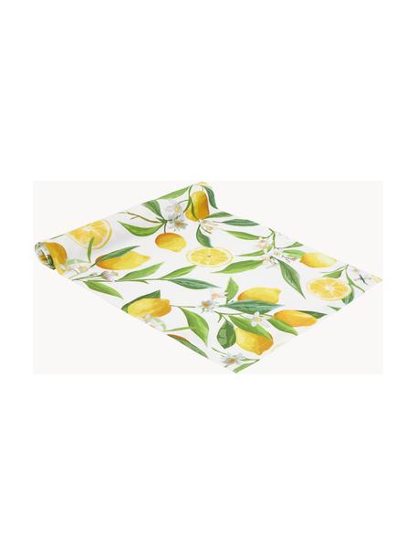 Chemin de table avec motif citron Frutta, 100 % coton, Jaune, blanc, vert, larg. 40 x long. 145 cm