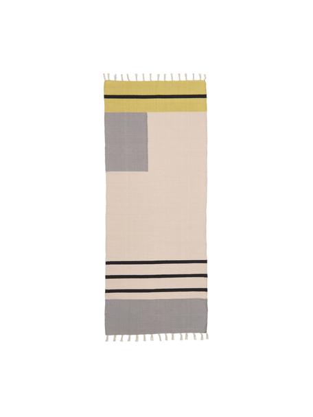 Alfombra corredor artesanal kilim Indiana, 100% algodón con certificado GOTS, Rosa, amarillo, gris, An 80 x L 200 cm