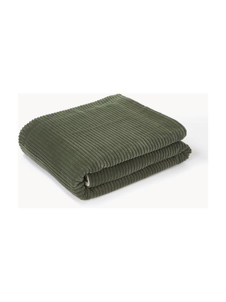 Coperta in velluto a coste Kylen, Retro: 100% poliestere (teddy) I, Verde oliva, bianco crema, Larg. 140 x Lung. 190 cm