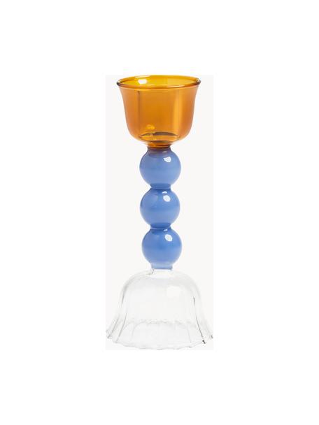 Kandelaar Perle uit borosilicaatglas, Borosilicaatglas, Transparant, blauw, oranje, Ø 6 x H 15 cm