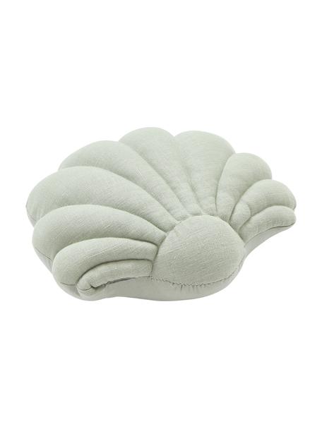 Linnen kussen Shell in schelp vorm, Saliegroen, B 34 x L 38 cm