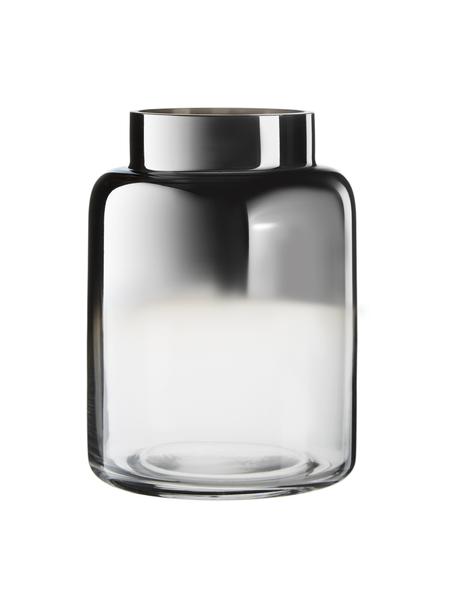 Mondgeblazen glazen vaas Uma met chromen glans, Gelakt glas, Transparant, chroom, Ø 15 x H 20 cm