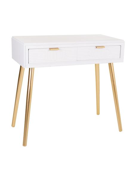 Drevený konzolový stolík Janette, Biela, odtiene zlatej, Š 82 x V 78 cm