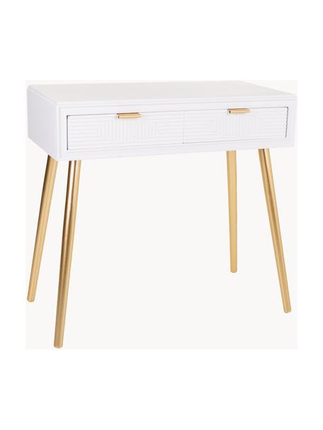 Drevený konzolový stolík Janette, Biela, odtiene zlatej, Š 82 x V 78 cm